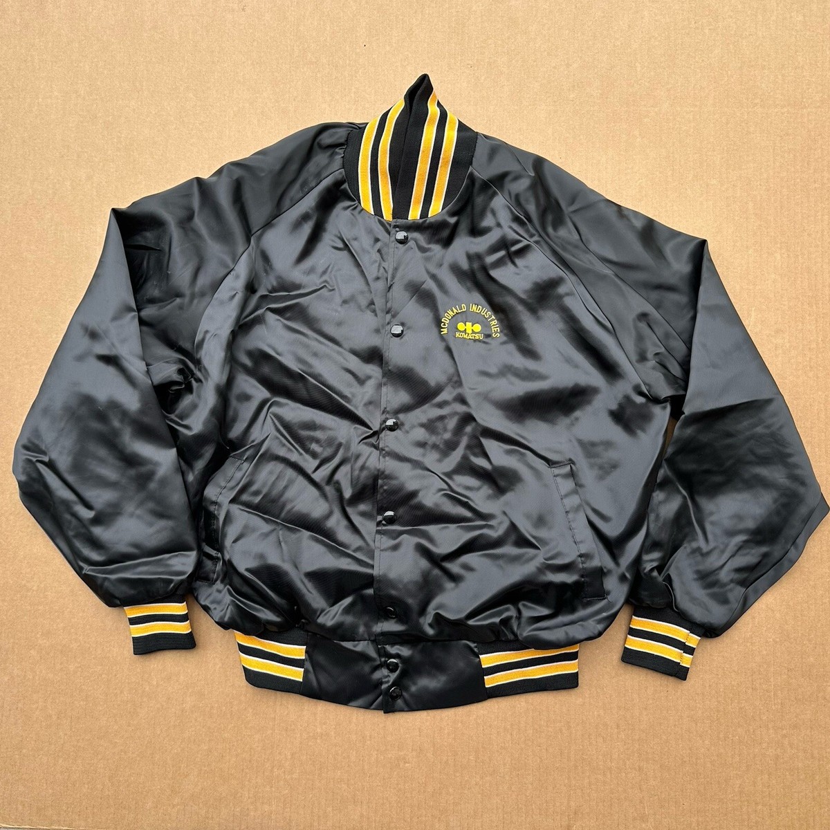 Vintage 80's Komatsu Excavators McDonald Satin Jacket Large Made