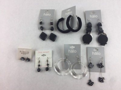 Costume Fashion Earring Lot 7 Black Dangle Hoop Stud Drop Post Bead Jewelry