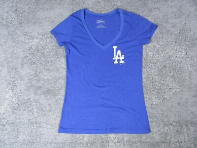 Majestic Dodgers T Shirt Women Small LA Blue V Neck Short Cap Majestic Dodgers T Shirt Women Small LA Blue V Neck Short Cap