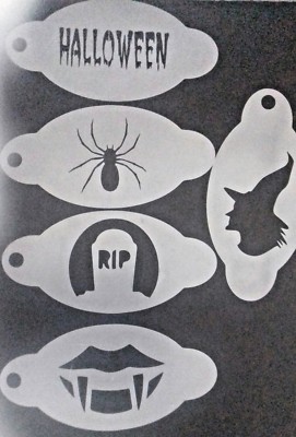 5 x Halloween Schminken Schablonen wiederverwendbar über & über Spinne RIP Schwuchteln Hexe