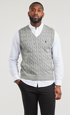 NWT Polo Ralph Lauren HEATHER GRAY 100 Cotton Cable Knit V-Neck Sweater Vest