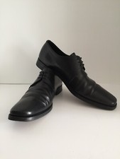 Prada Men's Leather Dress Shoes Black Lace-Up Oxfords Square Toe Italy 7.5