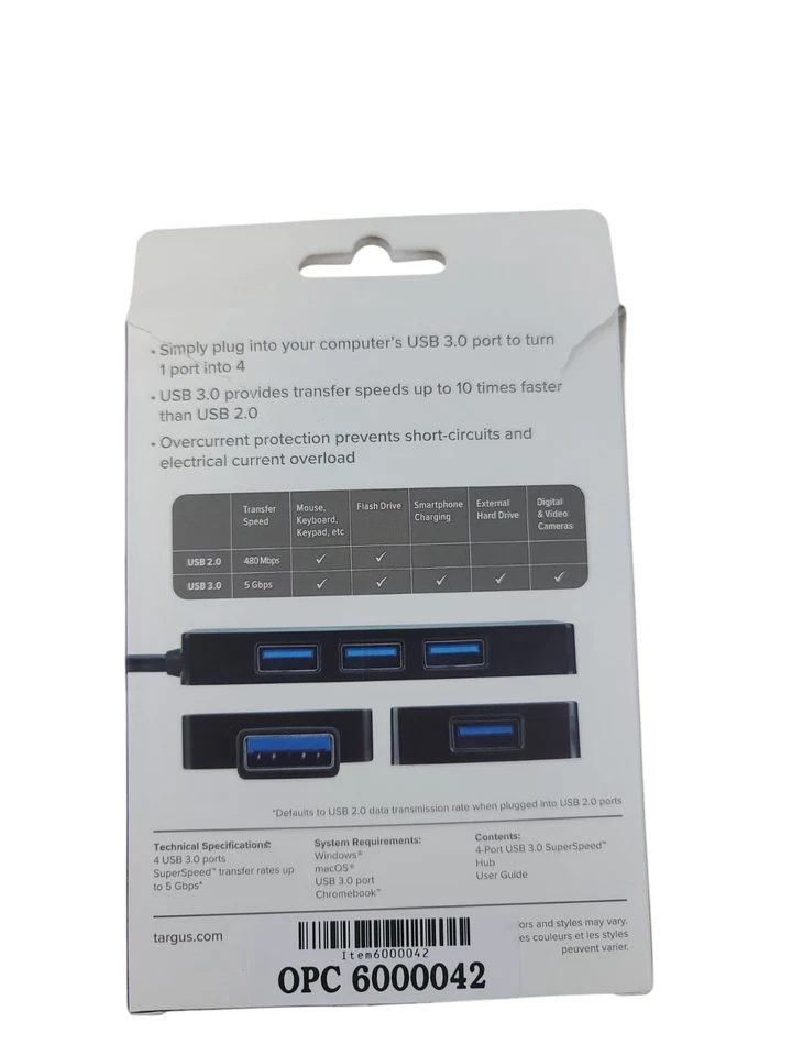 Targus 4-Port USB 3.0 Hub ACH124US Black ACH154 - Image 2 of 2