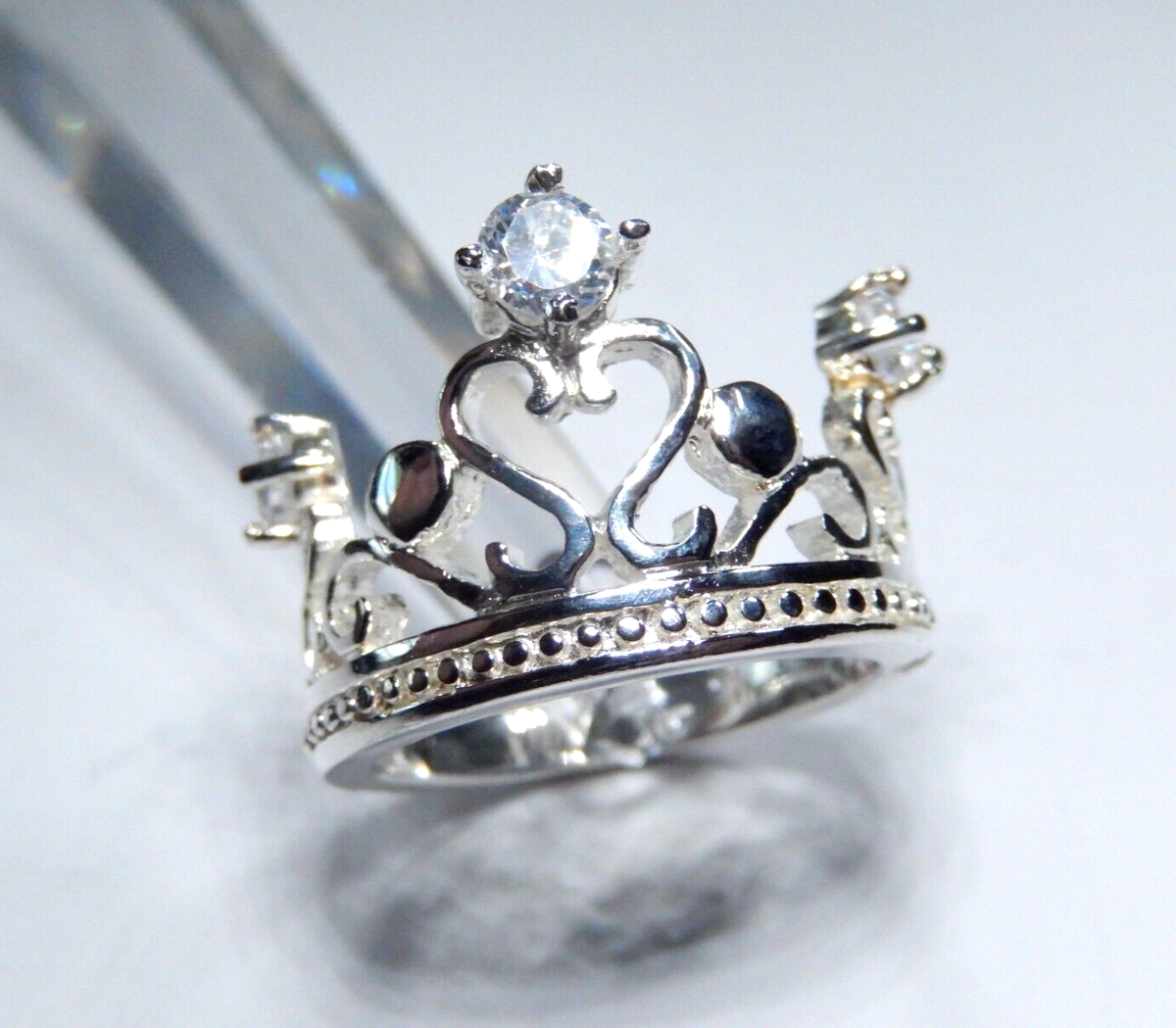 LARGE 925 Sterling Silver Three Heart Crown Design Wide Ring Size
