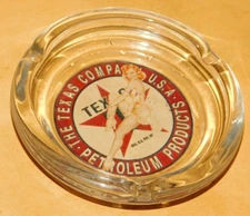 Vintage 1950's Advertising giveaway TEXACO Glass Ashtray Vargas Pinup Girl