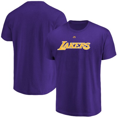Los Angeles Lakers Mens Purple Majestic Team Name Primary Logo T Shirt | eBay