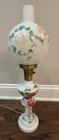 Gone with the Wind Vintage Milk Glass Round Hurricane Parlor Table Lamp Floral