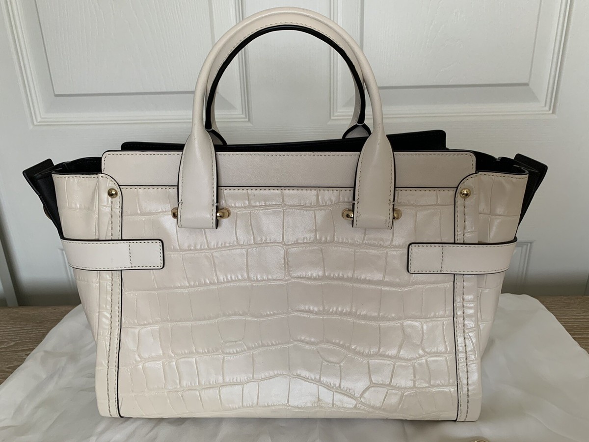 Coach Signature Embellished Croc-Embossed Handbag - Chalk | eBay