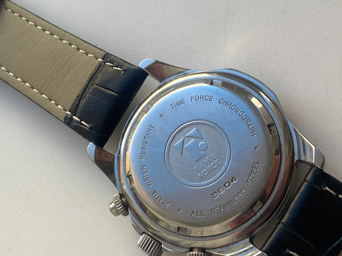 RARE Men WATCH TIME FORCE CHRONOGRAPH QWARTZ 8604 ALL STEEL WR 200 WORKING