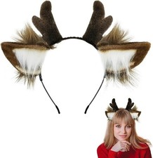 SIOTMERA Reindeer Antlers Headband, Realistic Deer One Size, Dark Brown