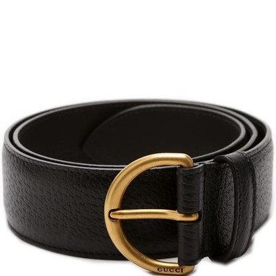 Gucci NEW Black Grained Leather Gold Logo Buckle Wide Waist  display picture 2