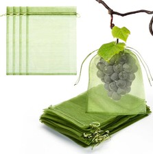 50PCS 8x12" Green Mesh Fruit Protection Bags w/ Drawstring for Trees & Garden