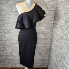 Lulus Cocktail Dress One Shoulder Ruffle Asymmetrical Bodycon Black Small