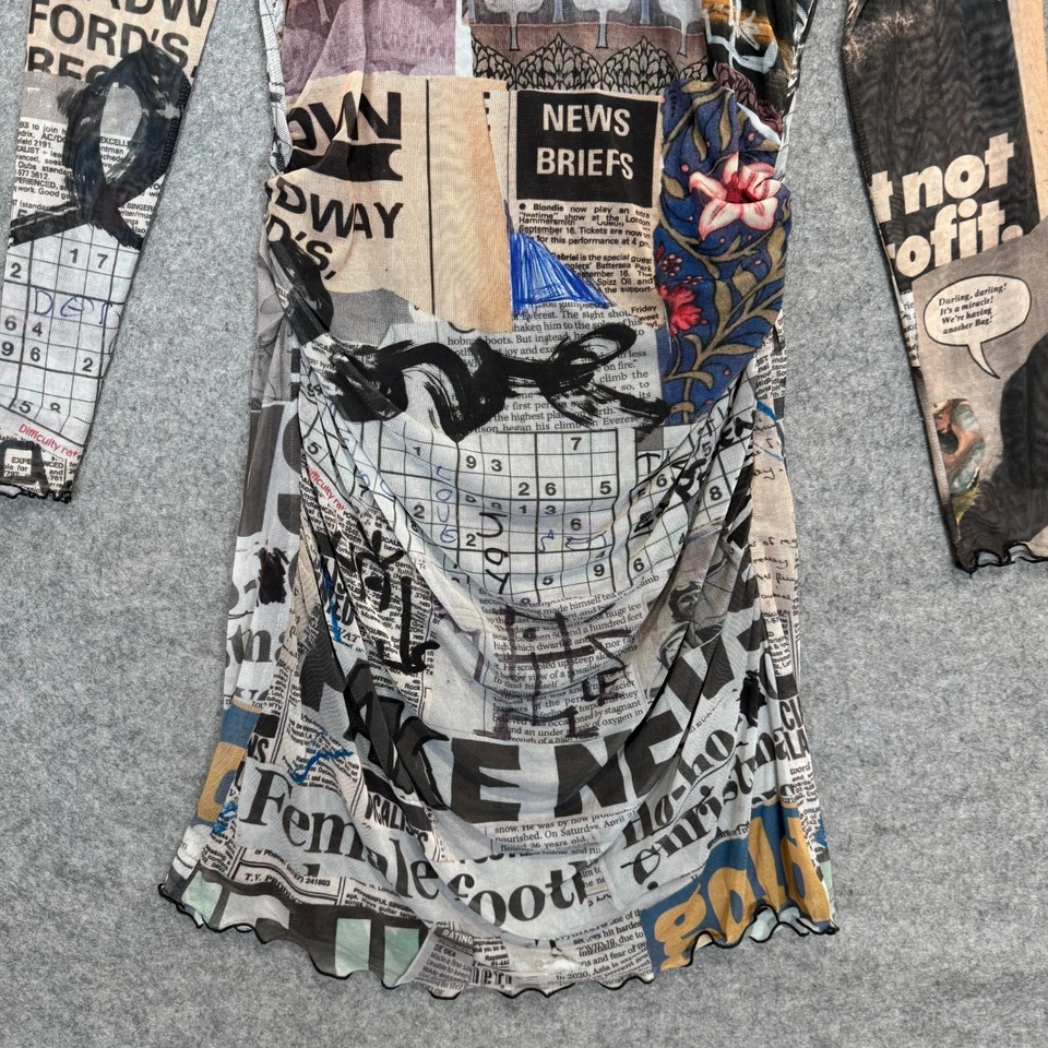 Желательный тюль газеты Midi платье женщин XL графический новости резинке с подкладкой новый - Изображение 4 из 4