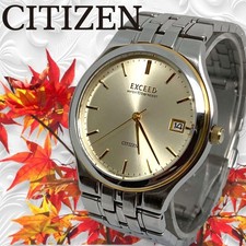 Citizen Exceed Watch Gold Tone Quartz 3 Hand Mens From Japan Size16cm Date