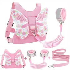 Accmor 3 in 1 Toddler Harness Leashes + anti Lost Wrist Link, Kids Pink