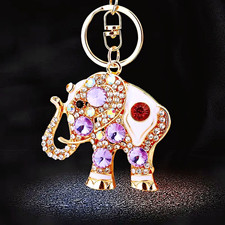 Gold Tone Metal Crystal Rhinestone Elephant Key Chain Charm Detachable Women