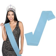 1-Pack Blank Satin Sash, 3.8 Inch Party Sash for Birthday/DIY Light Blue 