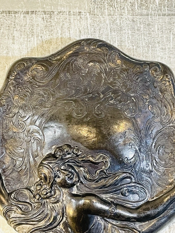 Antigo raro Art Nouveau Britannia artístico prata espelho de mão Pat. 24 de maio de 1904 - Imagem 4 de 4