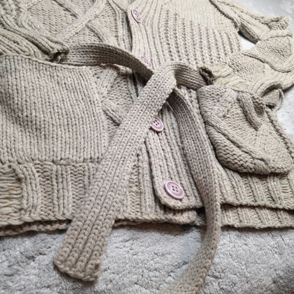 Diesel Chunky Fisherman Cable Knit Cardigan Shawl M Beige Wool Grandpa - Image 3 of 4