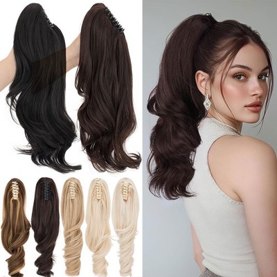 18in Ponytail Claw Clip in As Human Hair Extension Pony Tail Thick Hairpiece USA
