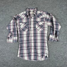 Ranch & Town Western Shirt Mens Size 15.5-34 Pink Blue Plaid Pearl Snap USA Made