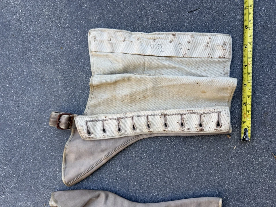 Antique Early 1900s Men’s Canvas & Leather Button Spats Gaiters  - Image 2 of 4