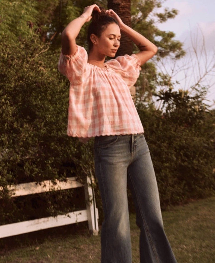 The Great - The Garland Top in Pink with Cream Gingham Size 1 US Small - Image 2 of 4