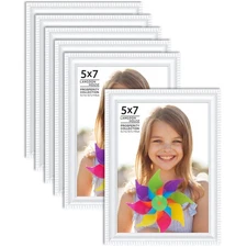 Langdon House 5x7 Picture Frames (White, 6 Pack), Contemporary Frame Set, Wall