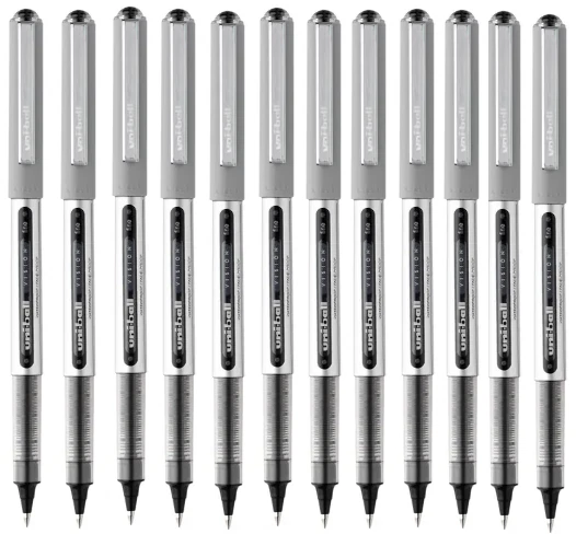 12 - UNI-BALL VISION Pens - FINE 0.7mm Rollerball - BLACK INK - BULK PACKED