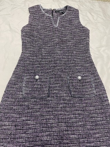 Karl Lagerfeld Tweed Short Sleeve Sheath Shift Dress Purple Pearls Fringe 6 - Picture 6 of 11