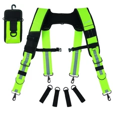 Reflective Safety Tool Belt Suspenders Construction Bag Suspenders Padded Wor...