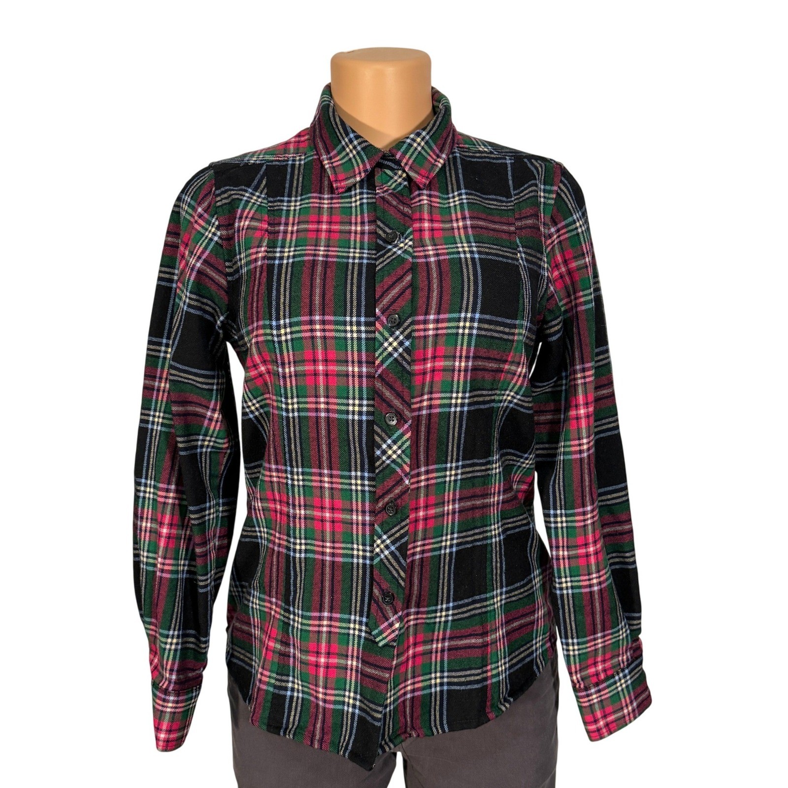 Pendleton Wool Plaid Long Sleeve Button Up Shirt Womens Black Red Green Size M