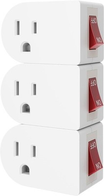 oviitech 3 Pack Grounded Outlet Wall Tap Adapter with On/Off Power Switch，Single
