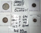 4 Silver Seated Liberty Coins w/ 1856-O Half Dollar, 1853 Half Dime COBM-9910