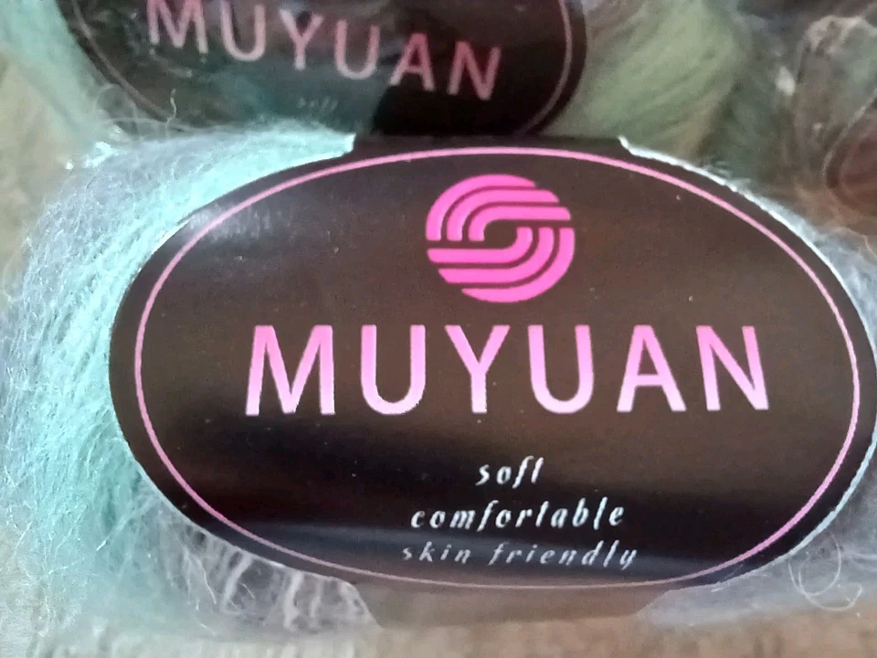 Muyuan Mohair Blend Laceweight Yarn 10 Sks Aqua Blue & Gray Variegated 25 Gram - Image 4 of 4