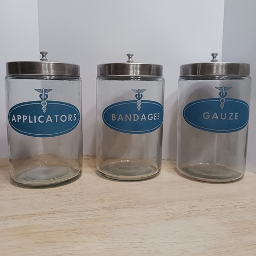 VTG PROFEX '40s-'50s Glass Apothecary Dental Jar Containers Medical USA Set Of 3