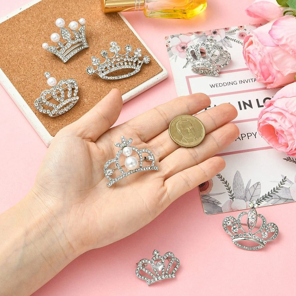 Broche broche corona diamantes de imitación de cristal 7 un. con tela de solapa con cuentas de perlas de plástico Foto 4 de 4