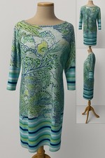 Tango Mango Green Lotus Print Dress Women’s Medium Made in India Boho Casual Fun