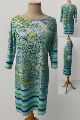 Tango Mango Green Lotus Print Dress Women s Medium Made in India Boho Casual Fun