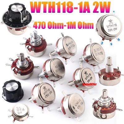 WTH118-1A 2W Potentiometer Round Shaft Carbon Linear Variable Pot 470R-4M7 Ohm