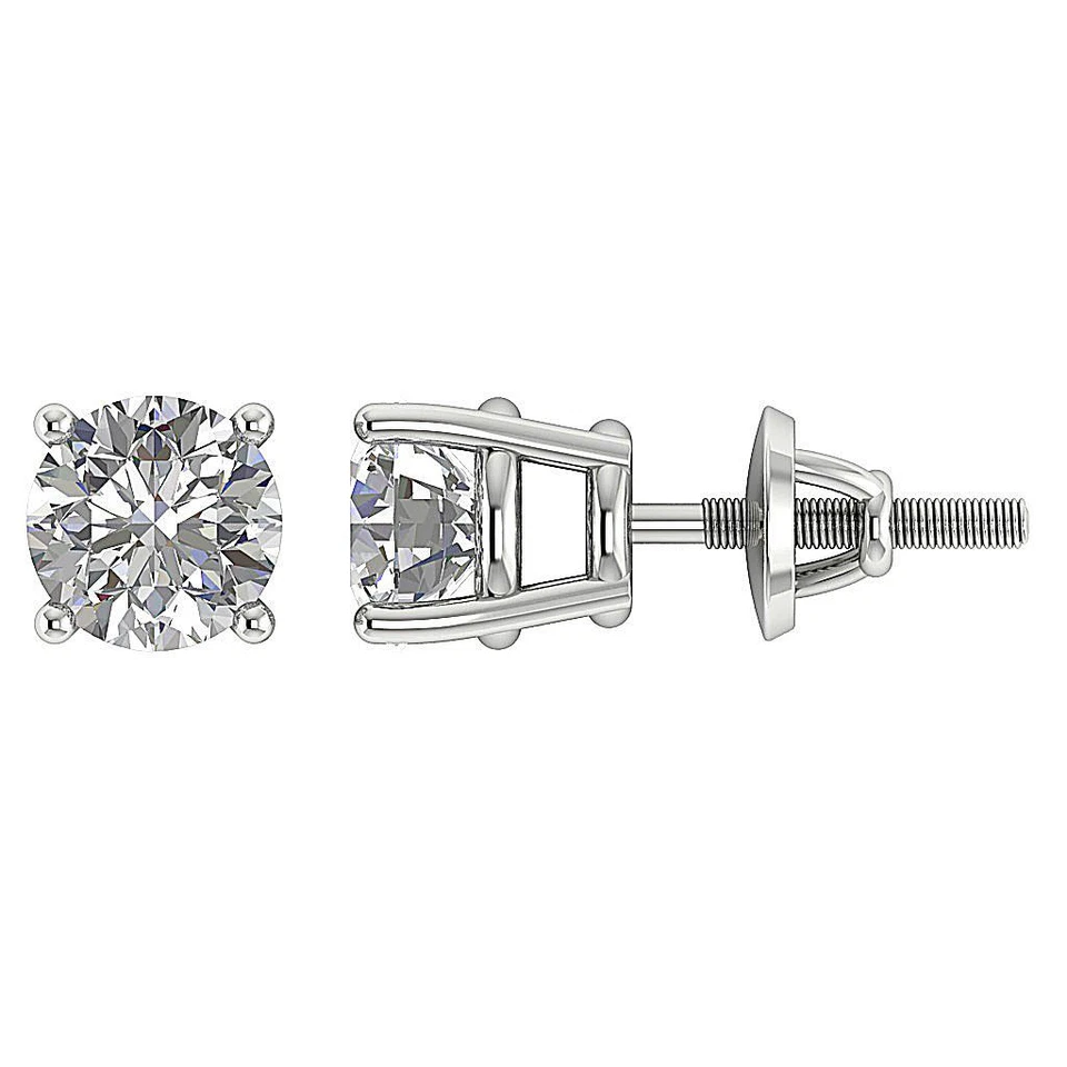 I2 1.00Ct Round Diamond Four Prong Set 14K Gold Solitaire Studs Earrings 5.00 mm - Image 3 of 4