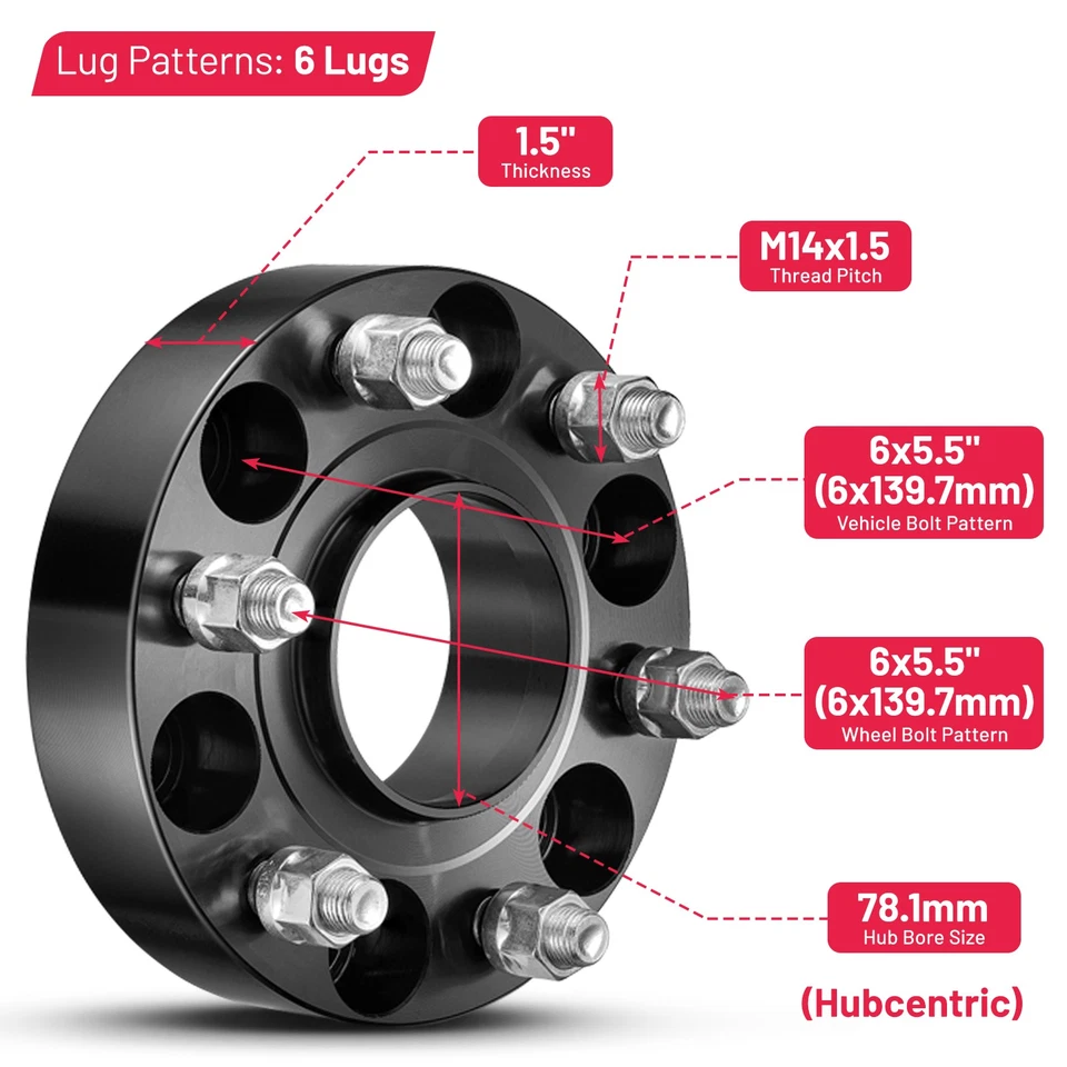 4 piezas espaciadores de rueda centrados en el cubo de 1,5" 6x5,5 para Chevrolet Avalanche 1500 2002-2006 Foto 2 de 4