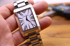 Mens Emporio Armani stainless steel tank wrist watch AR-2036 31mm roman numeral