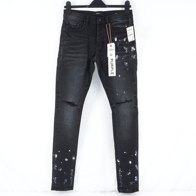 Purple Brand P001 Knee Slit Distressed Denim Jeans In Black Resin