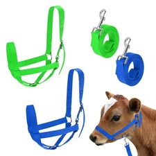 2-Pack Adjustable Cattle Cow Halter, 18.9"-23.23" with Lead Rope [Green, Blue]
