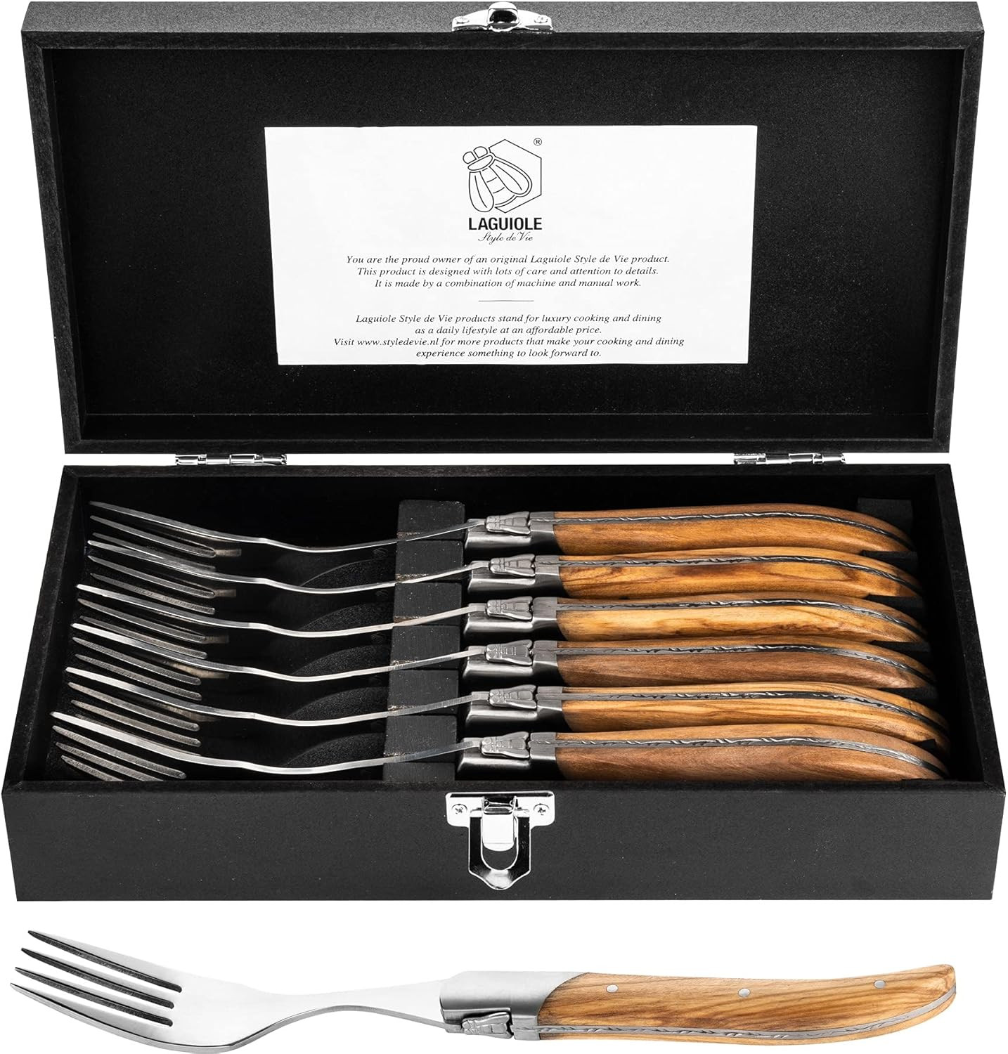 Laguiole Style de Vie Olive Wood Forks Luxury Line 6-piece Set in Wood
