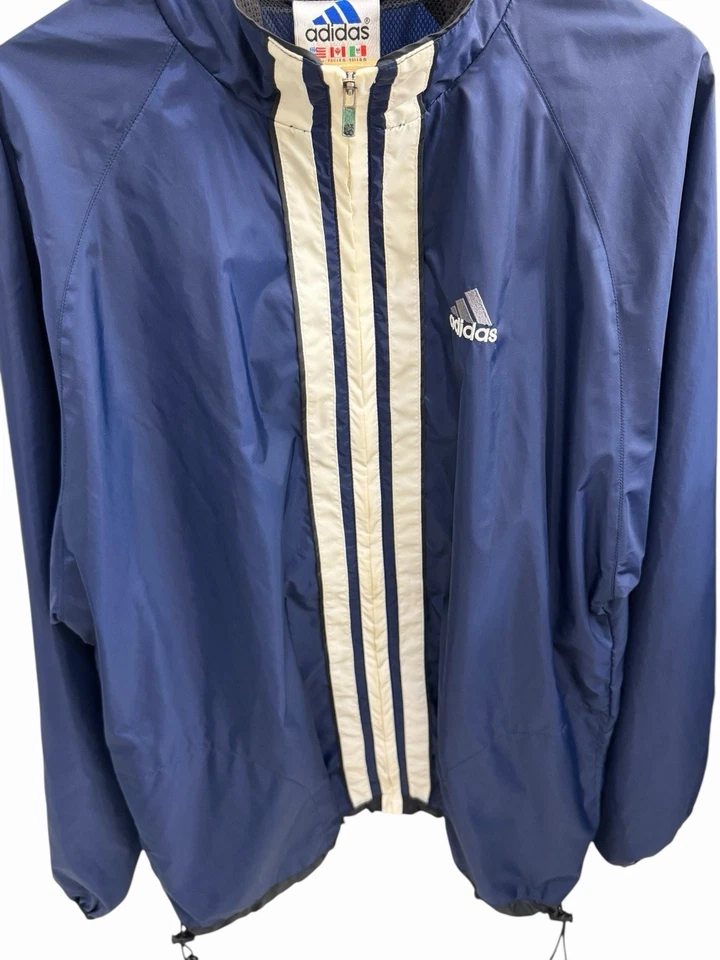 Chaqueta cortavientos vintage Adidas años 90 nailon 3 rayas golpe central - grande Foto 3 de 4