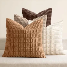Pack of 4 Neutral Corduroy Decorative Throw Pillow Covers 18x18 Inch for Sofa...