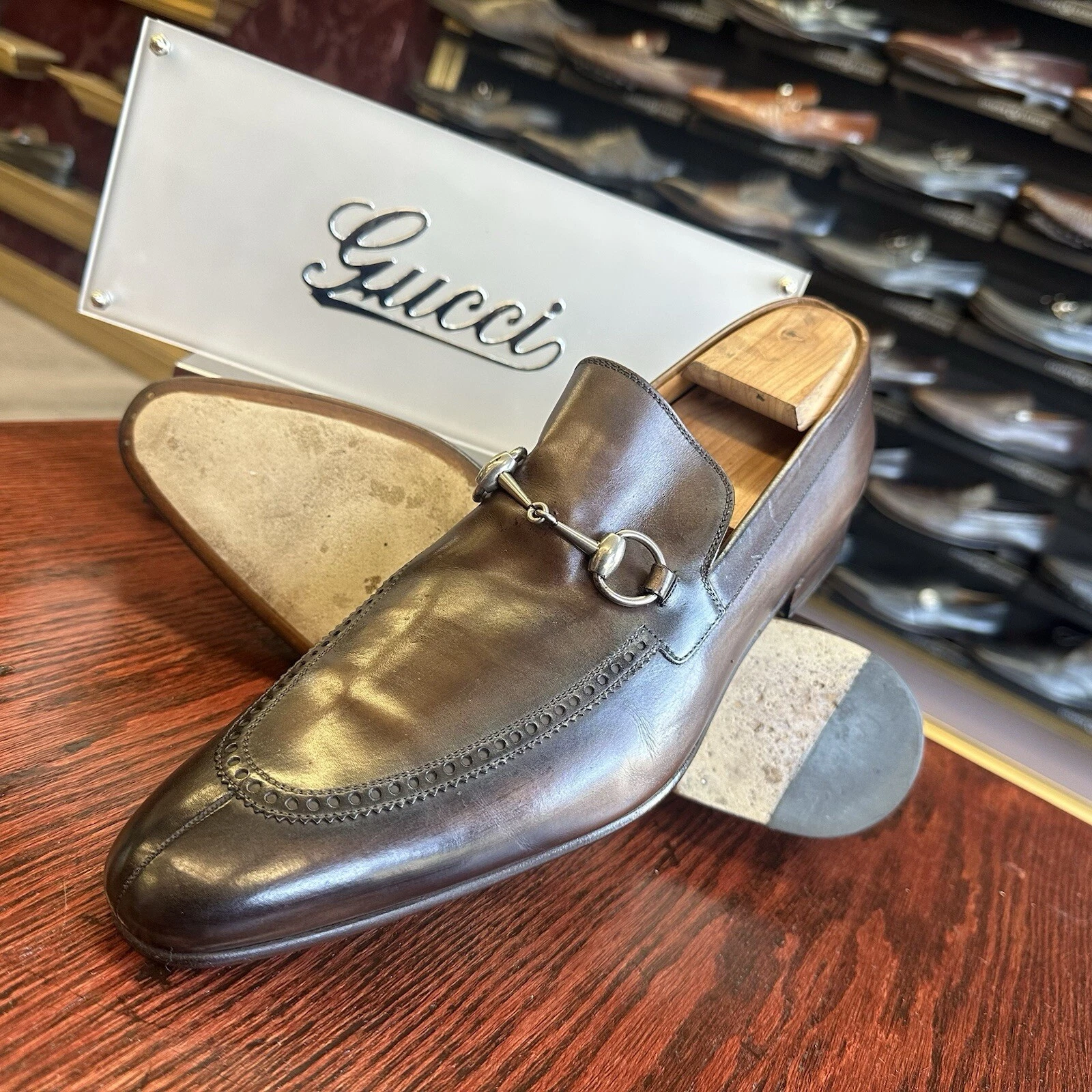 Mocassins homme Gucci en cuir marron mors de cheval taille 11 G / 12 fabriqués aux États Unis en ITALIE